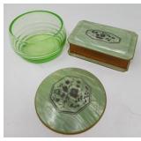 Vintage Green Trinket Box, Lid, and Bowl