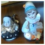 Two Porcelain Music Box Clown Figures
