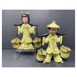 Porcelain Asian Man and Woman Carrying Water