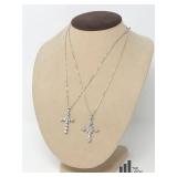 18 " Sterling Box Chain With Cross Pendants