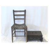 Antique LadderBack Chair And Wooden Stepstool