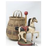 Wood Carousel Horse And Apple Basket
