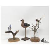 Three Handmade Wood Birds