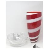 Crystal Bowl And Striped Vase
