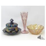 Three Assorted Carnival Glass Pieces