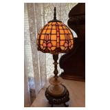 Tiffany Style Lamp with Marble and Wood Base
