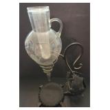 Vintage Wrought Iron Etched Glass Wine Dispenser