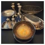 Silver Plate Bowls and Candlestick Assortment