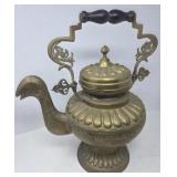 Vintage Brass Tea Kettle with Bird Spout