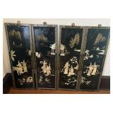 Asian Black Lacquer Mother of Pearl Wall Panels A