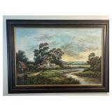 Signed Cottage Landscape Oil on Canvas