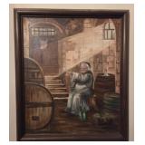 Framed Wine Maker Monk Reproduction Painting