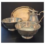Silver Plate Bowls, Pitcher and Tray