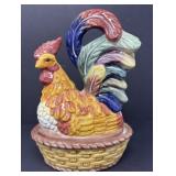 Hand Painted Rooster on a Basket