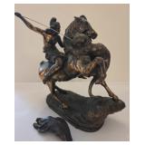 Sculpture Cast Metal Warrior on Horse