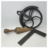 Antique Framing Square, Singer Sewing Wheel