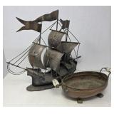 Replica Metal Ship and Copper Bowl