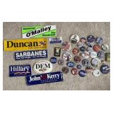 Campaign Pins and Bumper Stickers