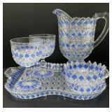 Clear with Cobalt Cut Glass Sweet Tea Service