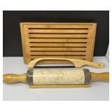 Marble Rolling Pin with Bread Cutting Board, Knife