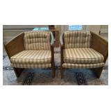 Barrel Style Armchairs with Cane Panels