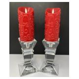 Pair of Cut Glass Candlesticks with Candles