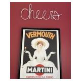 Martini Print on Stretched Canvas, "Cheers" Sign