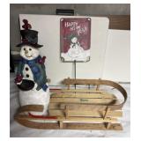 Wooden Sleigh and Snowman