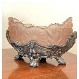 Art Nouveau Style Frosted Glass and Metal Bowl