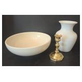 Baldwin Candle Holder, Porcelain Vase and Bowl