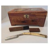 Vintage German Barbers Razor, Decorative Wood Box