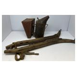 Vintage Bee Smoker, Wooden/Metal Plow Harness