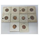 Ten BU Off-Center Error Pennies