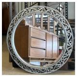 Plastic Gun Metal Framed Round Mirror