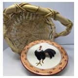 Basket with Three Rooster Plates