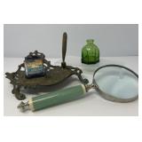 Art Nouveau with Brass Inkwell with Ink Bottle