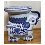 Blue and White Elephant  Footstool