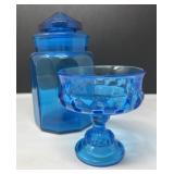 Aqua Blue Kings Crown Compote with Jar