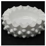 Hobnail White Glass Ash Tray / Trinket Dish
