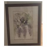 Framed Signed Watercolor Wisteria