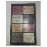 Framed French Wine Labels on Wooden Panel