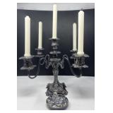 Silver-Tone 5-Arm Candelabra with Acrylic Drops