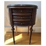 French Style Walnut End Table with Marble Top A