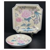 Chinese Peony Porcelain Plate with Bowl