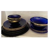 Gold Rim Cobalt Blue Plates and Bowls