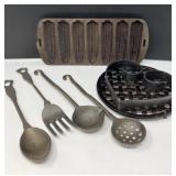 Cast Iron Cornbread Pan with Utensils