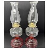 Red Glass Base Oil Lamps