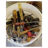 Five Gallon Bucket and Box of Hand Tools