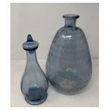 Blue Glass Vase and Bottle with Lid