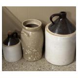 Vintage Stoneware Crock and Two-Tone Jugs